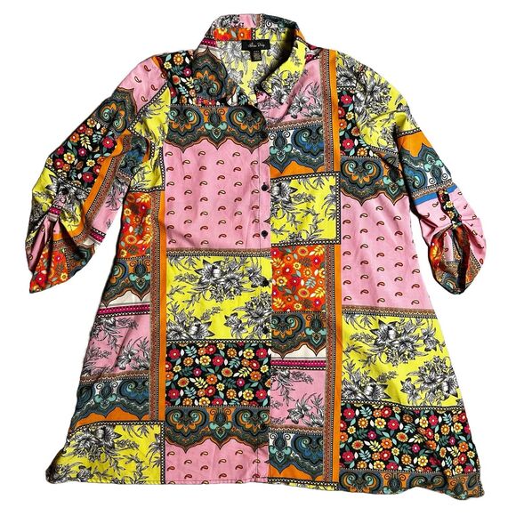 Melissa Paige Tunic Top Blouse Women’s Size M Colorful Floral Long Sleeve BOHO‎ - Picture 1 of 6